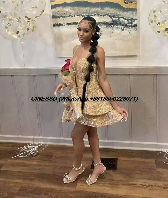 Robe de soirée courte à paillettes sexy pour adolescents