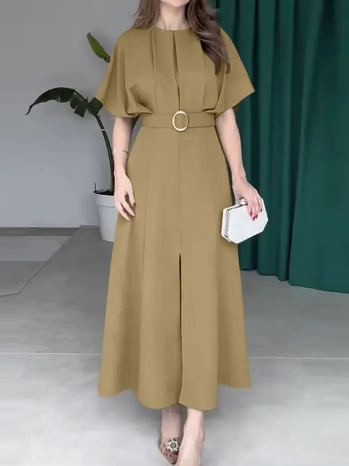 Robe élégante ZANZEA en polyester avec manches chauve-souris pour femmes, style européen, coupe régulière, longueur cheville, printemps/automne, occassions spéciales et quotidienne