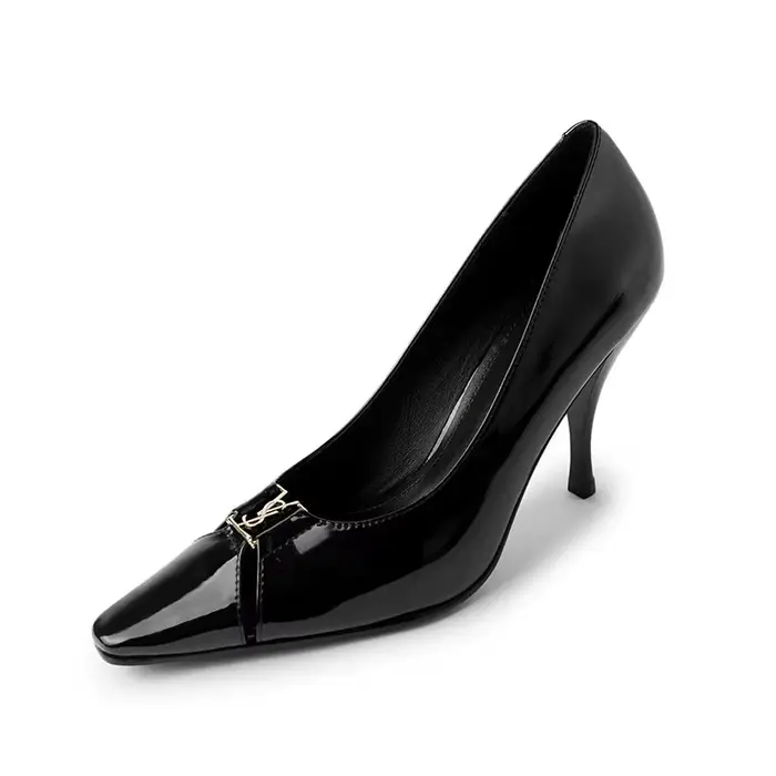 Arden Furtado escarpins à talons aiguilles en cuir verni noir bout carré décoration en métal tissage