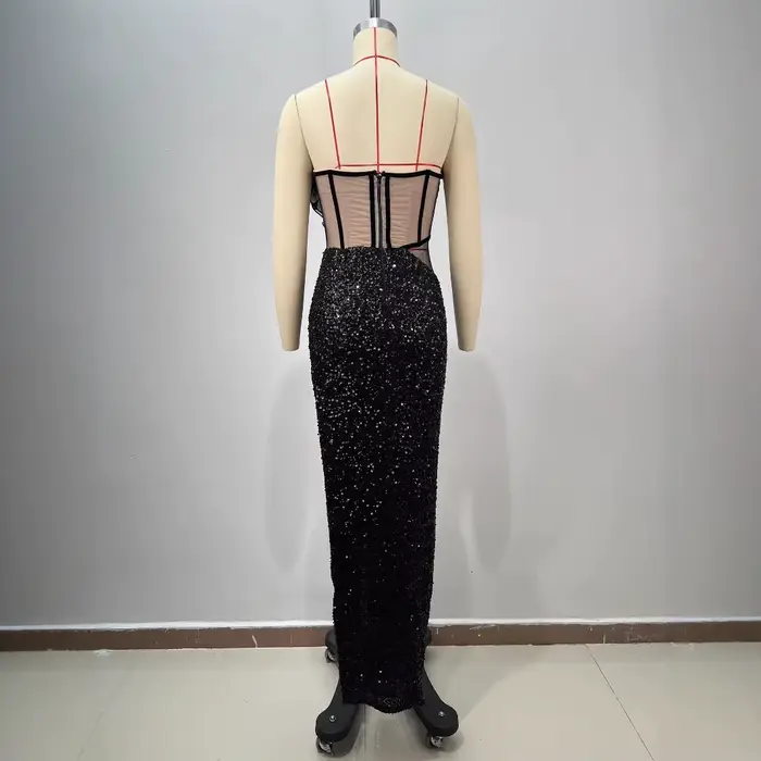 Nouvelle robe de soirée sans bretelles avec bordure à volants