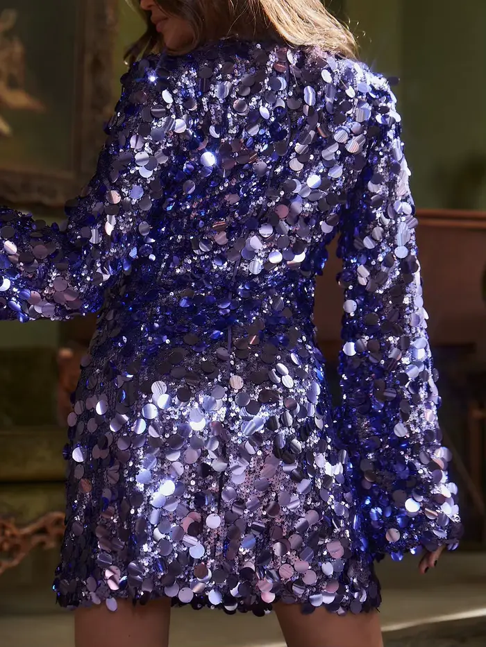 Robe Courte Tendance Argentée à Paillettes pour Femme