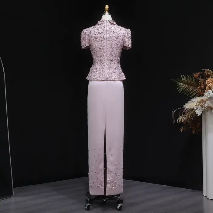 Robe de soirée Sharon Said rose personnalisée avec perles et cristal pour femmes d'exception pour soirées officielles