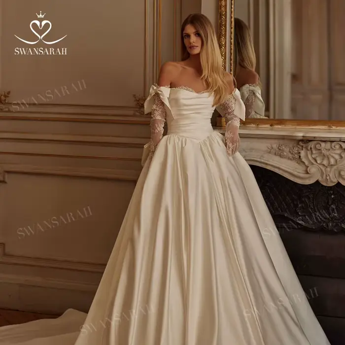 Robe de mariée Chérie a-ligne vintage perles arc princesse personnalisée fête SwanSarah haute couture