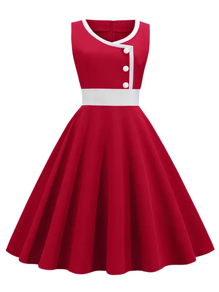 Robe vintage rétro années 50 et 60 pour femmes, décontractée et élégante, robe de soirée sans manches polyester coton grande taille
