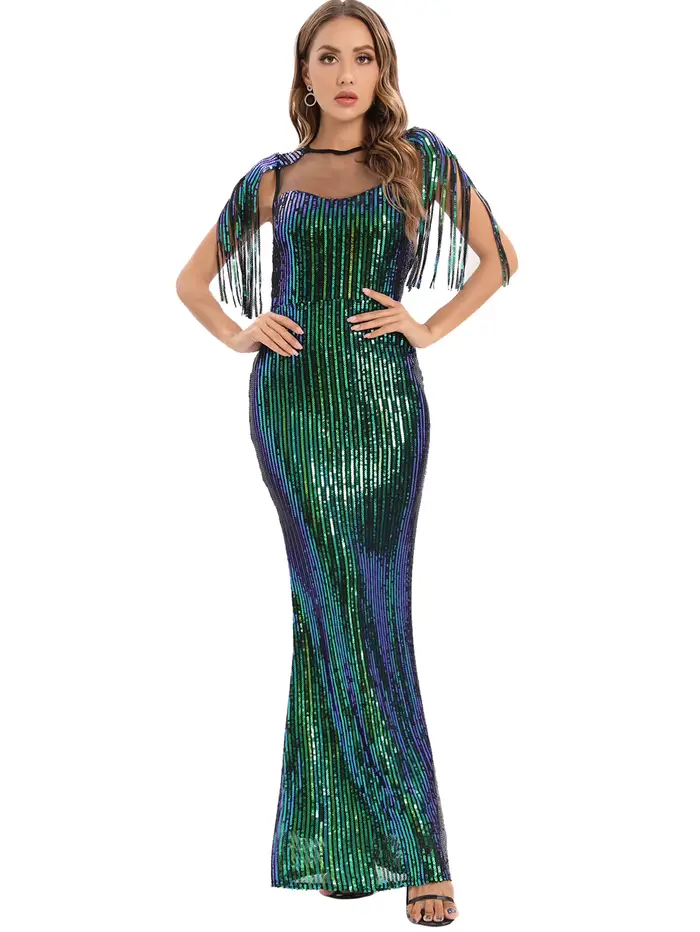 Robe d'été sexy transparente moulante à paillettes pour femmes 2026, robe maxi élégante pour fête d'