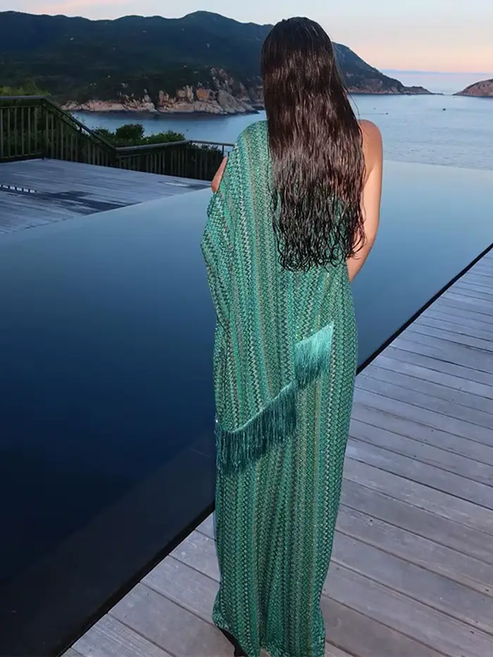 Robes longues en Crochet vert avec écharpe pour femmes