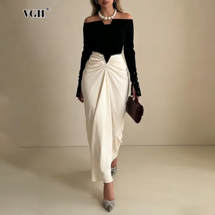 Robes longues de soirée luxueuses VGH couleur noire pour femmes