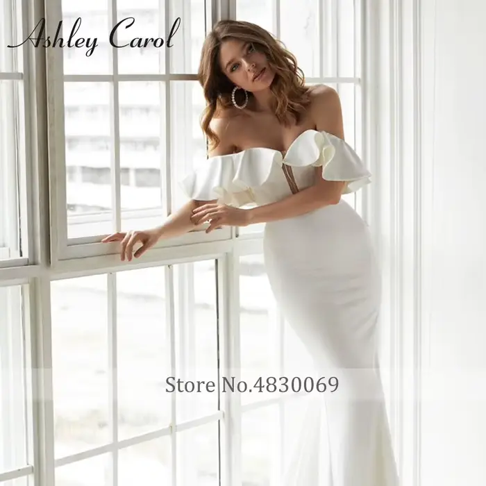 Robe de mariée sirène Ashley Carol en satin avec dentelle et volants pour femmes occasions spéciales mariage soirée célébrations