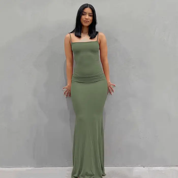 Nouvelles robes 2025 femme mode été couleur unie Sexy mince Camisole jupes