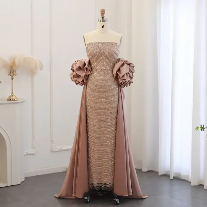 Sharon Said-Robe de soirée de luxe rose poussiéreux arabe pour femme, robes mi-longues sans bretelle