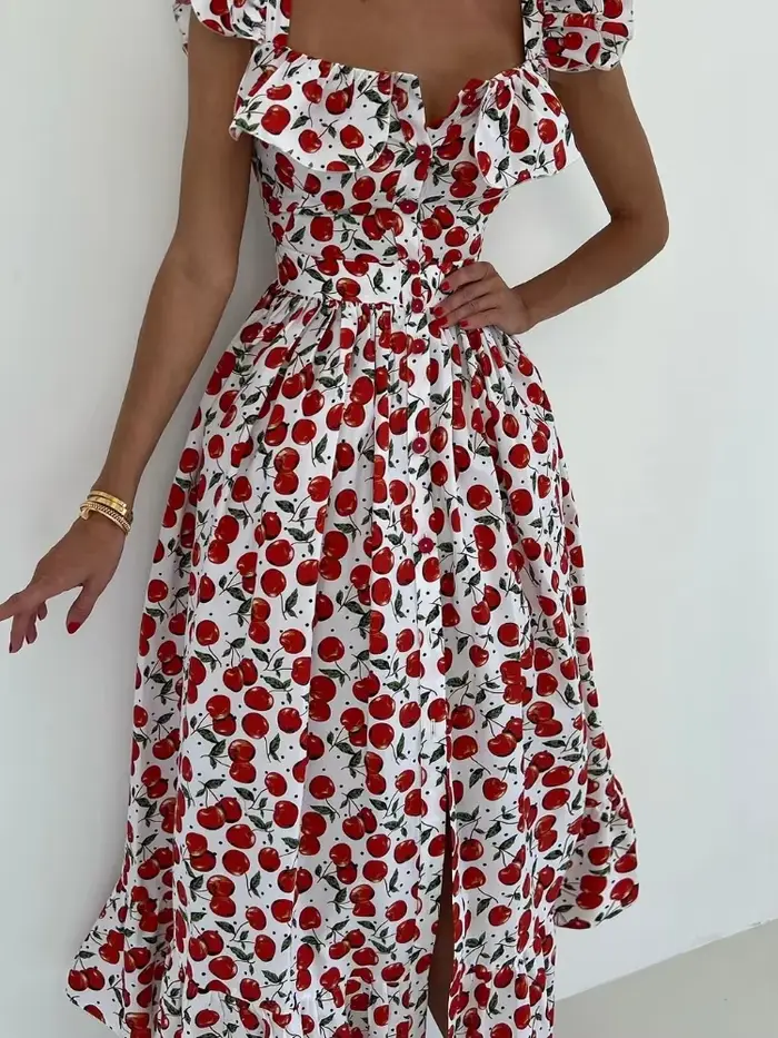 Robe longue Chic imprimée à volants pour femmes