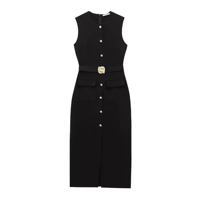 Robe femme noir robes longues printemps été 2025 boutonné sans manches robe d'été robes élégantes dé