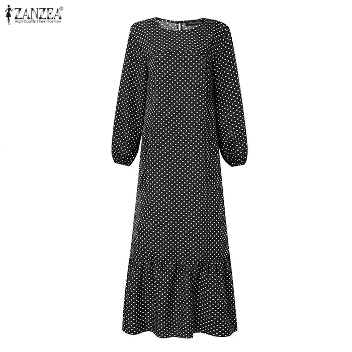 ZANZEA Robe Abaya décontractée à pois imprimés pour femme