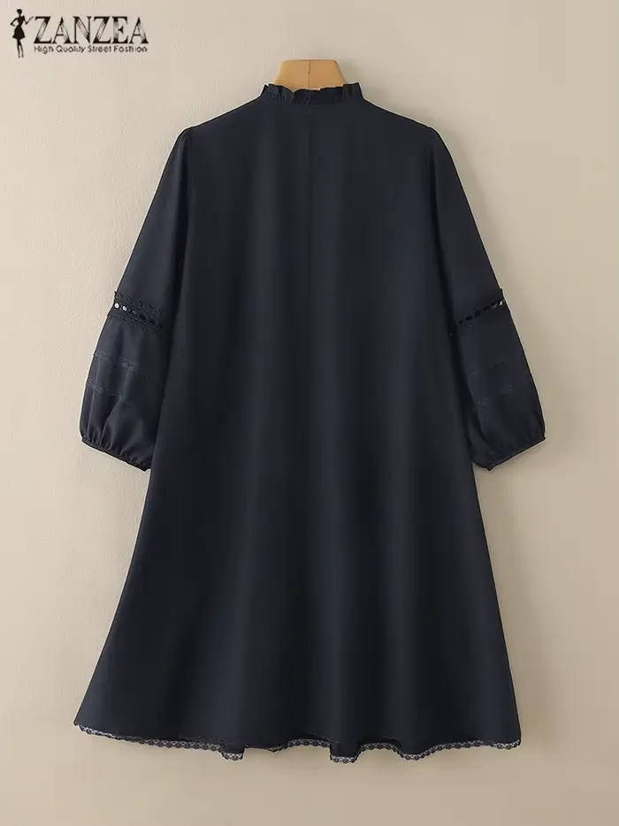 ZANZEA femmes robe en dentelle 2025 été couture Midi élégant fête robes mode Vintage 3/4 manches sangle plissée gland