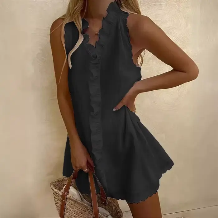 Robe décontractée en coton et lin beige pour femmes style plage été casual chic vacances