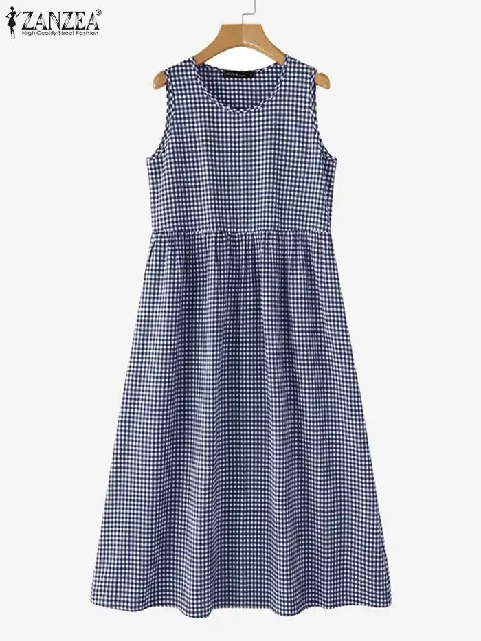 Robe mi-longue à carreaux vintage pour femmes, style bohème, été, polyester et coton, occasions spéciales, famille, vacances, mariage