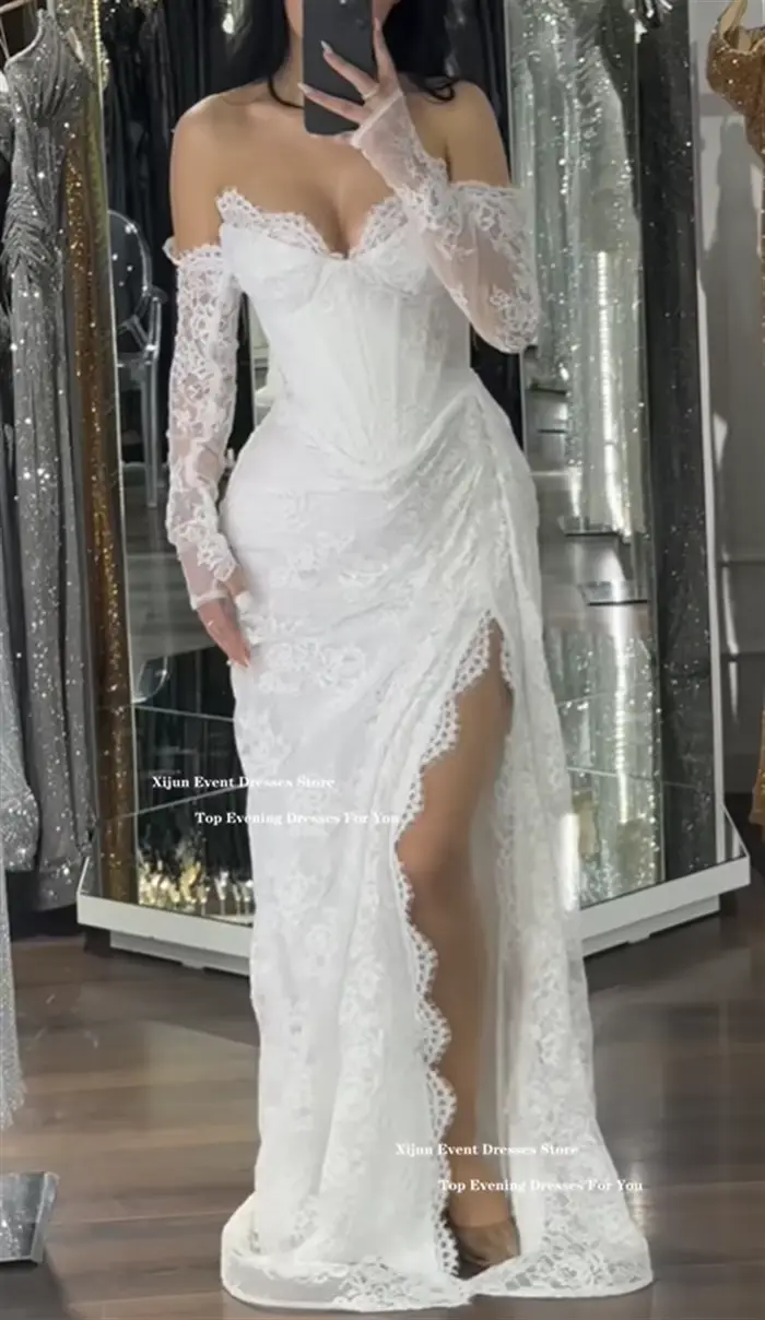 Xijun luxe ivoire dentelle robes de mariée chérie haute fente formelle