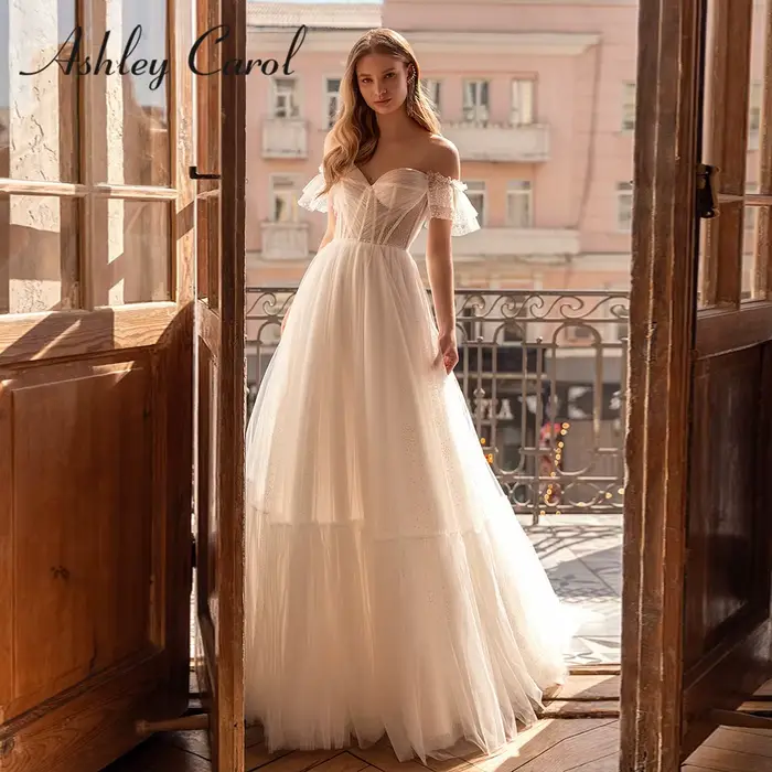 Ashley Carol Boho robes De mariée femmes à pois chérie hors De l'épaule dentelle a-ligne robe