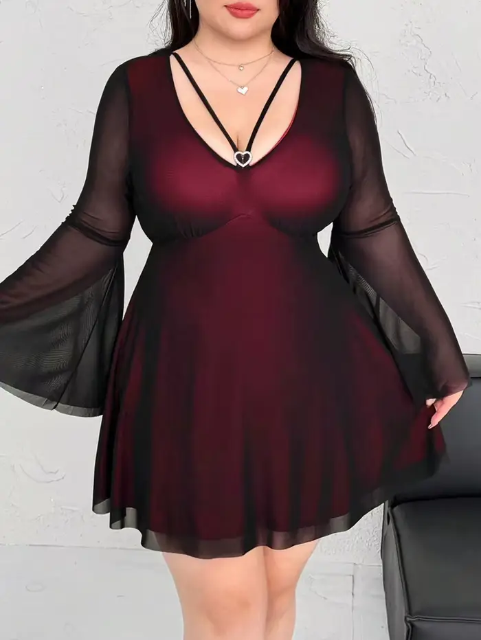 Robe Courte Bordeaux Grande Taille pour Femmes Rondes