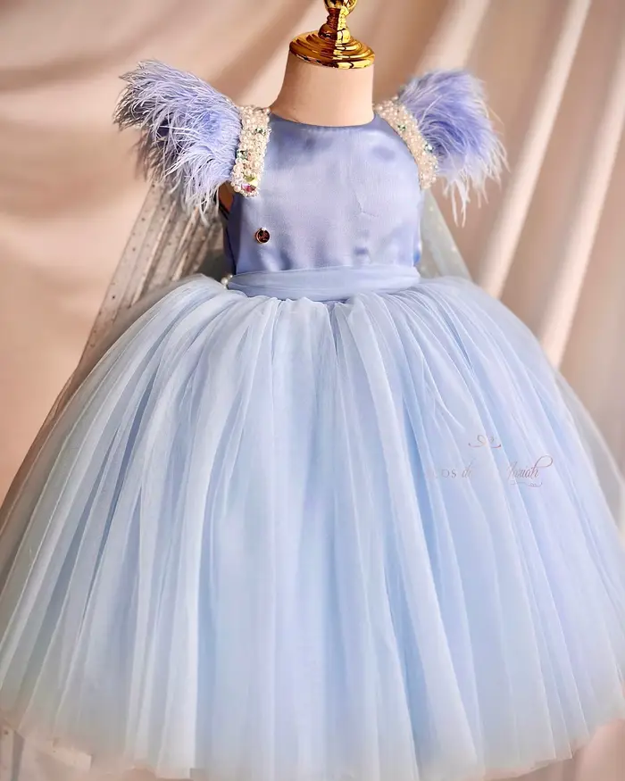Robe de demoiselle d'honneur bleue avec cape personnalisable pour fêtes pour enfants, reconstitution historique, anniversaire, première communion