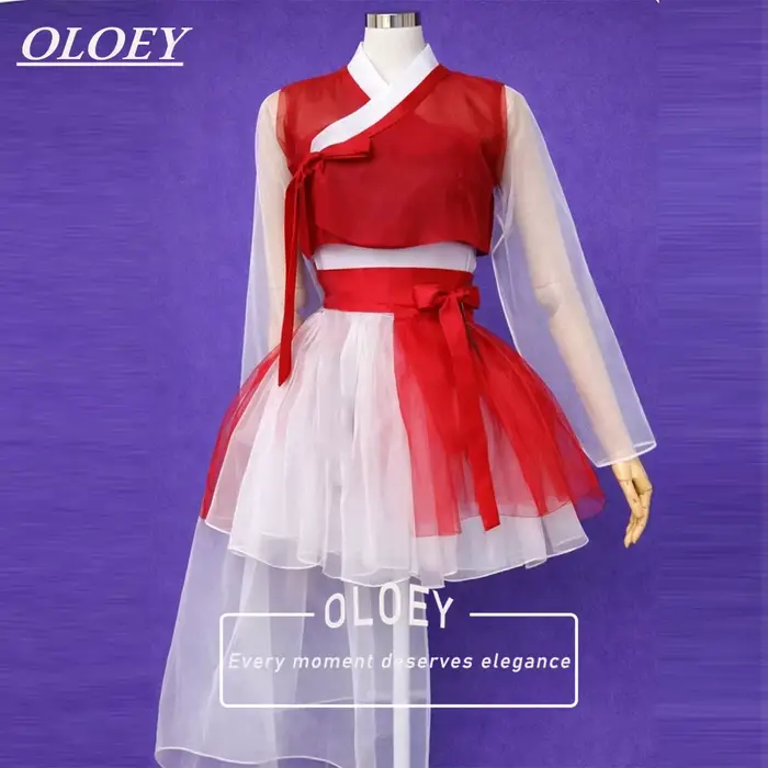 OLOEY Ensemble de robe de cocktail courte vintage Hanbok coréen pour spectacle, haut à manches longu
