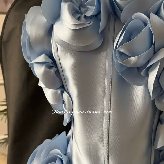 Robe de soirée bleue à fleurs 3D élégante pour bal soirée gala personnalisation robes de fête trapèze sans bretelles