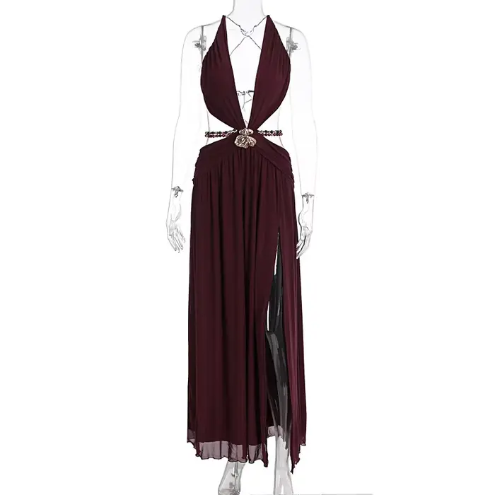 Robe Townlike Léopard A-Ligne Maxi Femme Col Monté Pour Soirées Gala Réceptions Mariages Occasions Spéciales