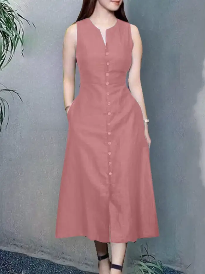 Robe d'été ZANZEA col en V élégante sans manches pour femmes occasions spéciales été automne famille mariage vacances travail