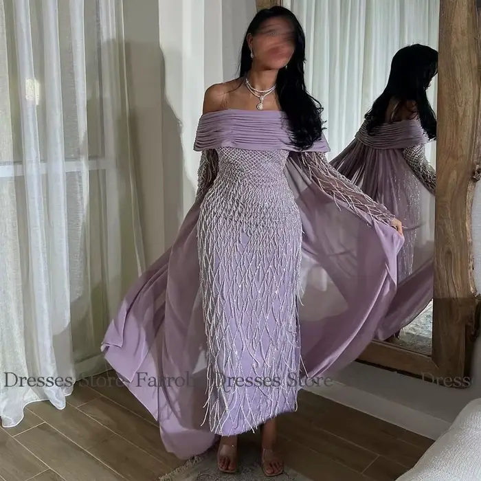 Robe de cocktail de luxe saoudien avec pompon croisé
