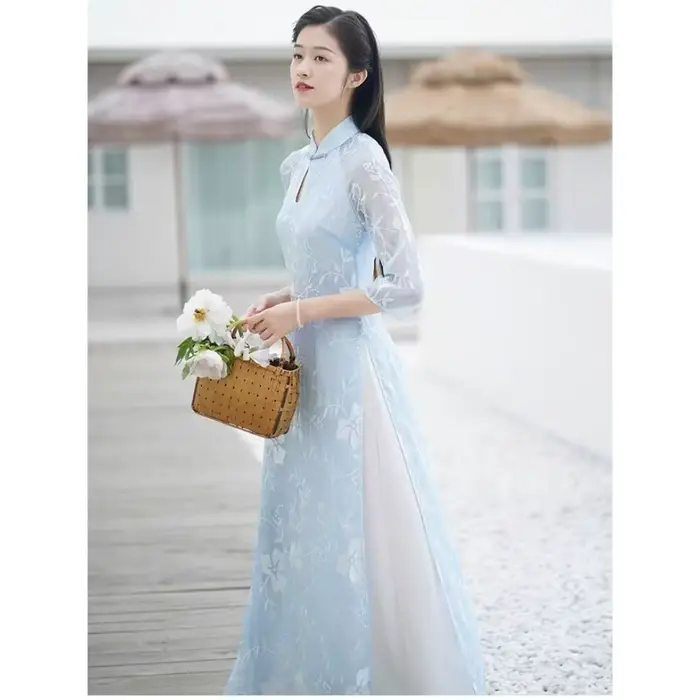 Nouveau Ao Dai Cheongsam-robe d'été légère pour l'obtention du diplôme, design moderne simplifié, tenue vietnamienne traditionnelle élégante