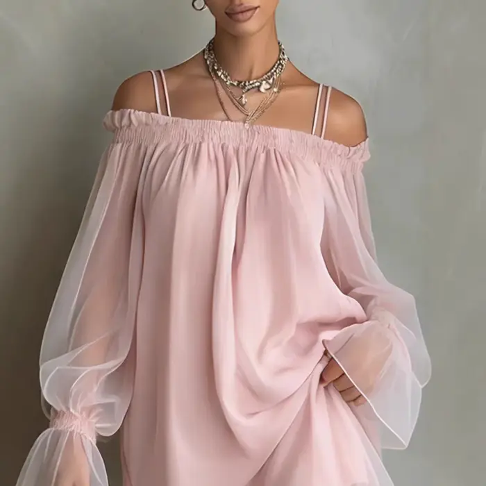 Robe Féerique Polyester Double Bretelle Epaules Dénudées Élégante Pour Femme Occasions Spéciales