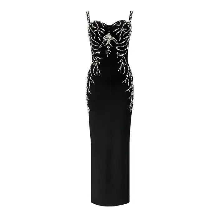 Femmes élégantes perles robe de pansement Spaghetti sangle moulante vêtements Club fête robes de soirée
