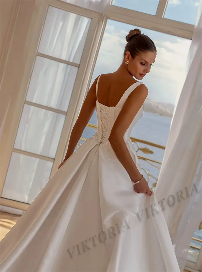 VIKTORIA classique princesse robes De mariée pour femme à lacets Satin perles chérie robe De Casamento personnalisé