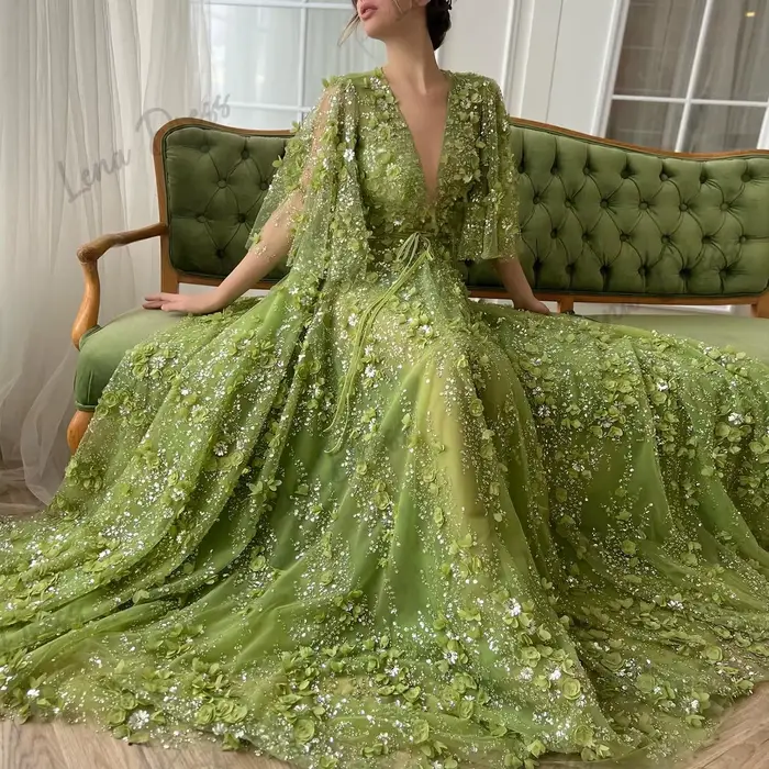 Robe de soirée en dentelle à demi-manches pour femmes