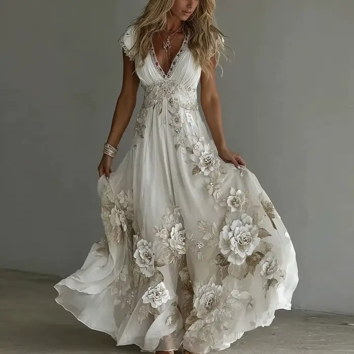 Robe longue d'été pour femme à motif 3D