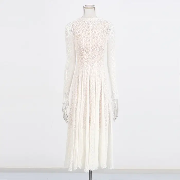 Robe en dentelle bywindto polyester coton col rond mince ajustée pour femmes junior automne hiver occasions romantiques et mode