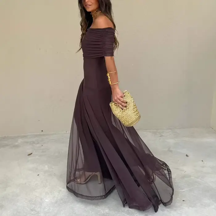 Robe longue fourreau asymétrique épaule dénudée pour femmes
