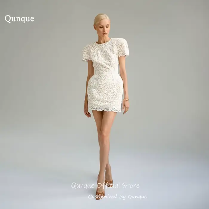 Robe de mariée Qunque 2026 au-dessus du genou, col rond, moderne, Vestido Novia Civil, manches court