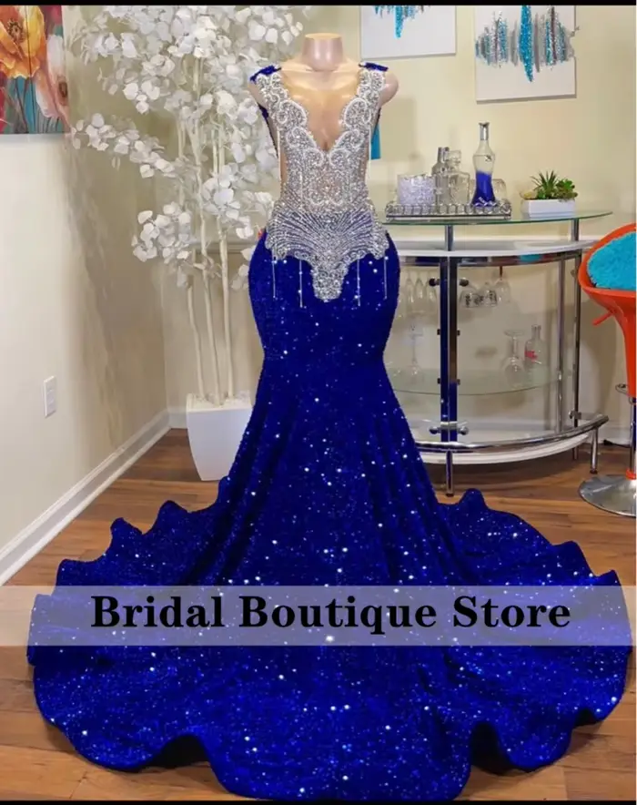 Rotterdam Kly-Robe de Rhsirène personnalisée, bleu royal, diamants, paillettes scintillantes, perle,