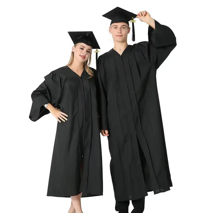 Robe de remise des diplômes batik pour femmes en polyester avec chapeau à col en V pour cérémonies de fin d'études et débuts de carrière