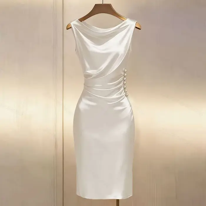 Robe d'été élégante sans manches polyester satinée à la mode pour femmes occasions estivales