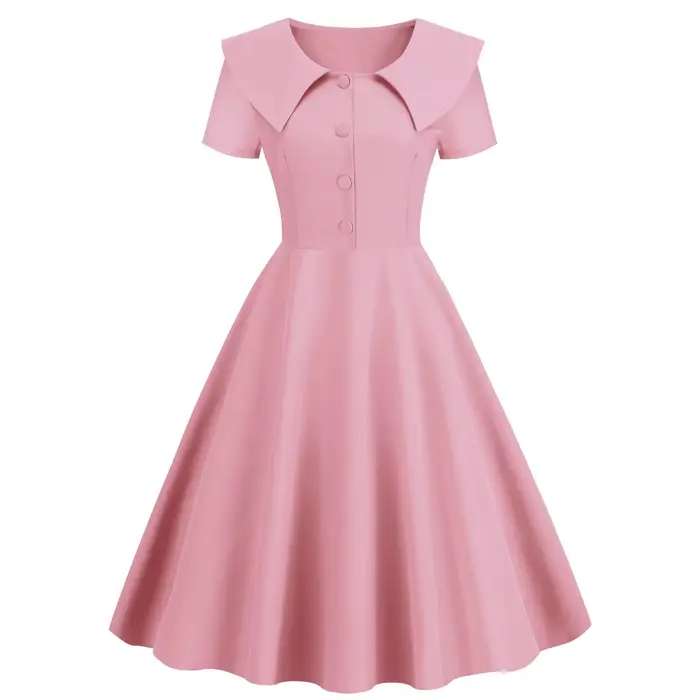 Vintage femmes robes années 1950 femme au foyer soirée robe de bal couleur unie à manches courtes él