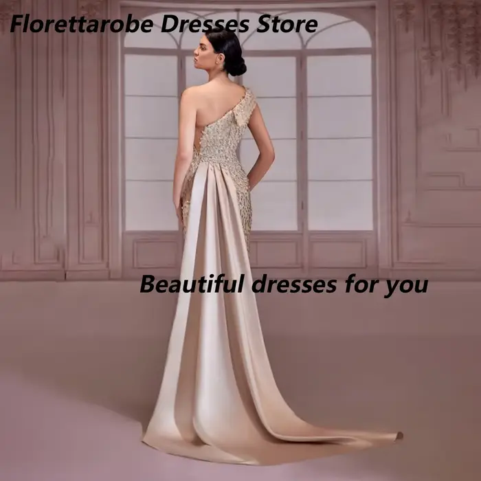 Robe de soirée sirène personnalisée blanc ivoire à épaule unique avec cristaux