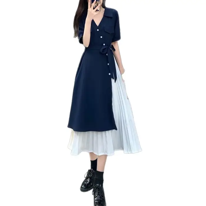 Robe midi femme été style français taille haute manches courtes coupe longue confortable décontractée pour le quotidien polyvalente occassions spéciales