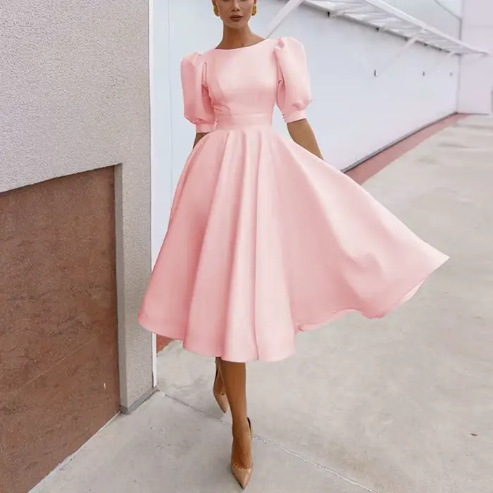 Robe trapèze à manches courtes pour femmes, décontractée et élégante, mode d'été, polyester, tailles S à XXL
