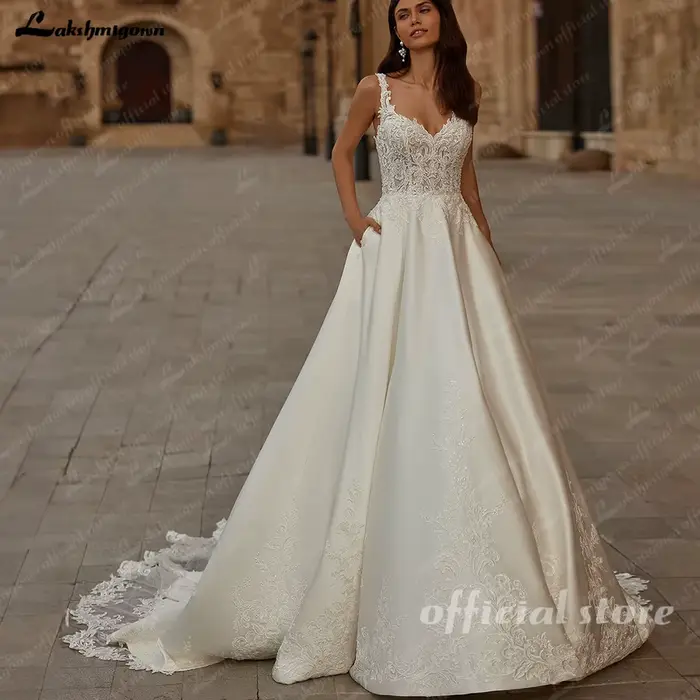 Yanshmigown-Robe de mariée en satin, robe de plage, élégante, longue, pour les patients, quelle que