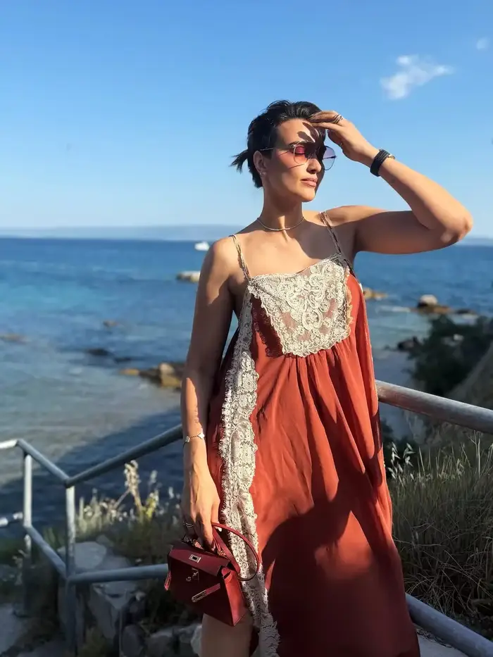 Robe midi décontractée pour femme, style bohème, en dentelle patchwork, col carré, sans manches, amp