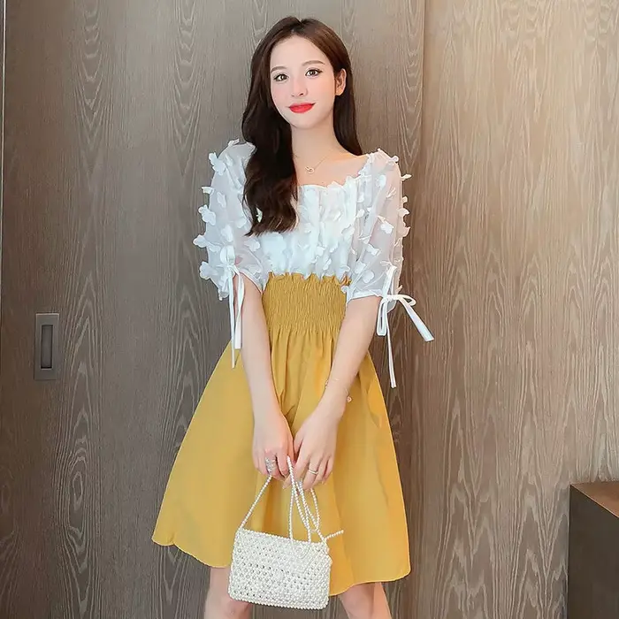 Robe sexy junior tricotée en polyester et nylon avec broderie col en V pour femmes occasions spéciales