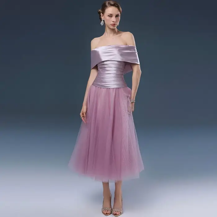 Robe de soirée élégante à col bateau, en tulle rose exquis, robes de cérémonie personnalisées, robes