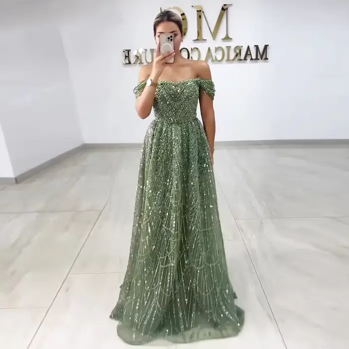 Sharon Said luxe arabe perlé robe de soirée nue pour mariage de Dubaï épaules nues grande taille robes